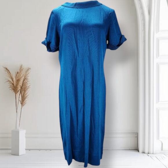Unbranded Dresses & Skirts - Vintage 60s Mod Knit Shift Dress Blue Union Made Rolled Collar Size XL